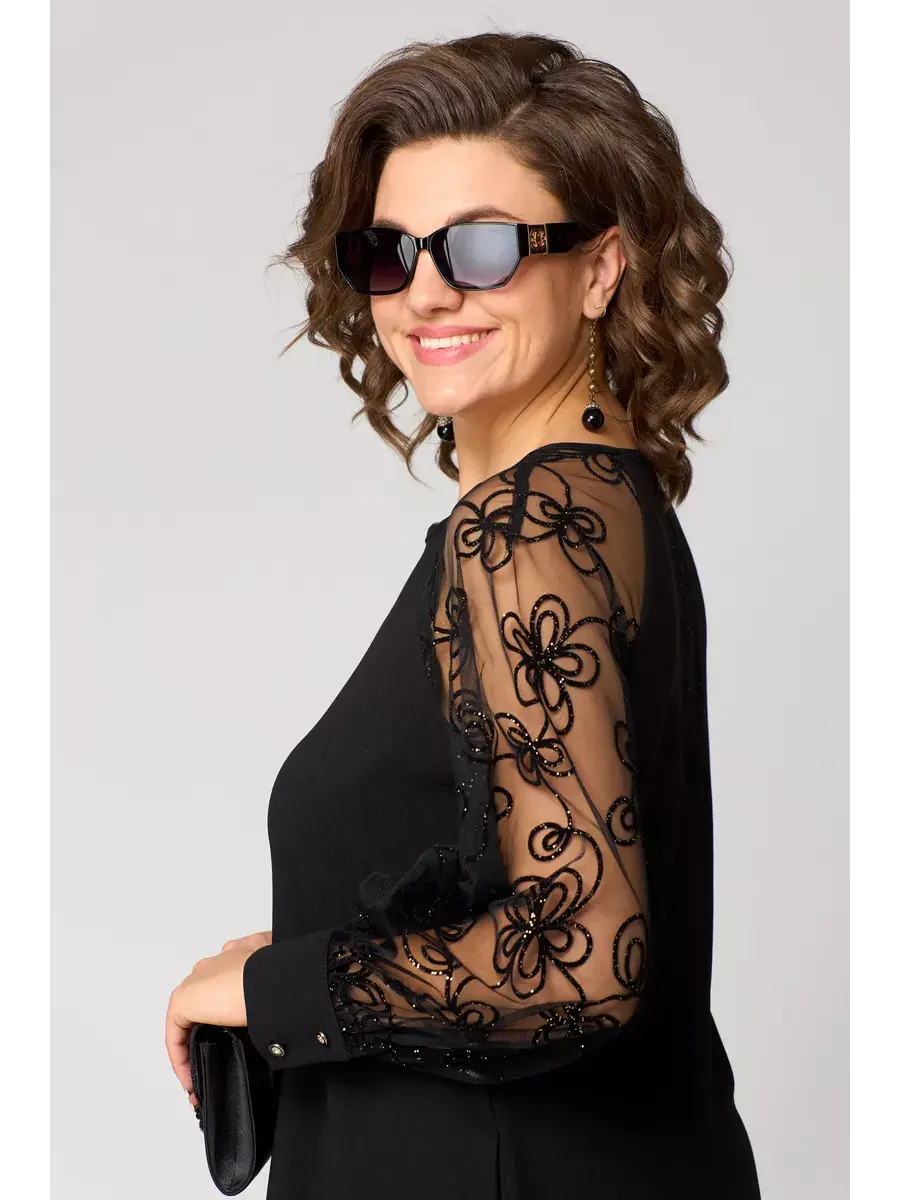 Graziella | Abito Elegante Nero Con Maniche In Pizzo
