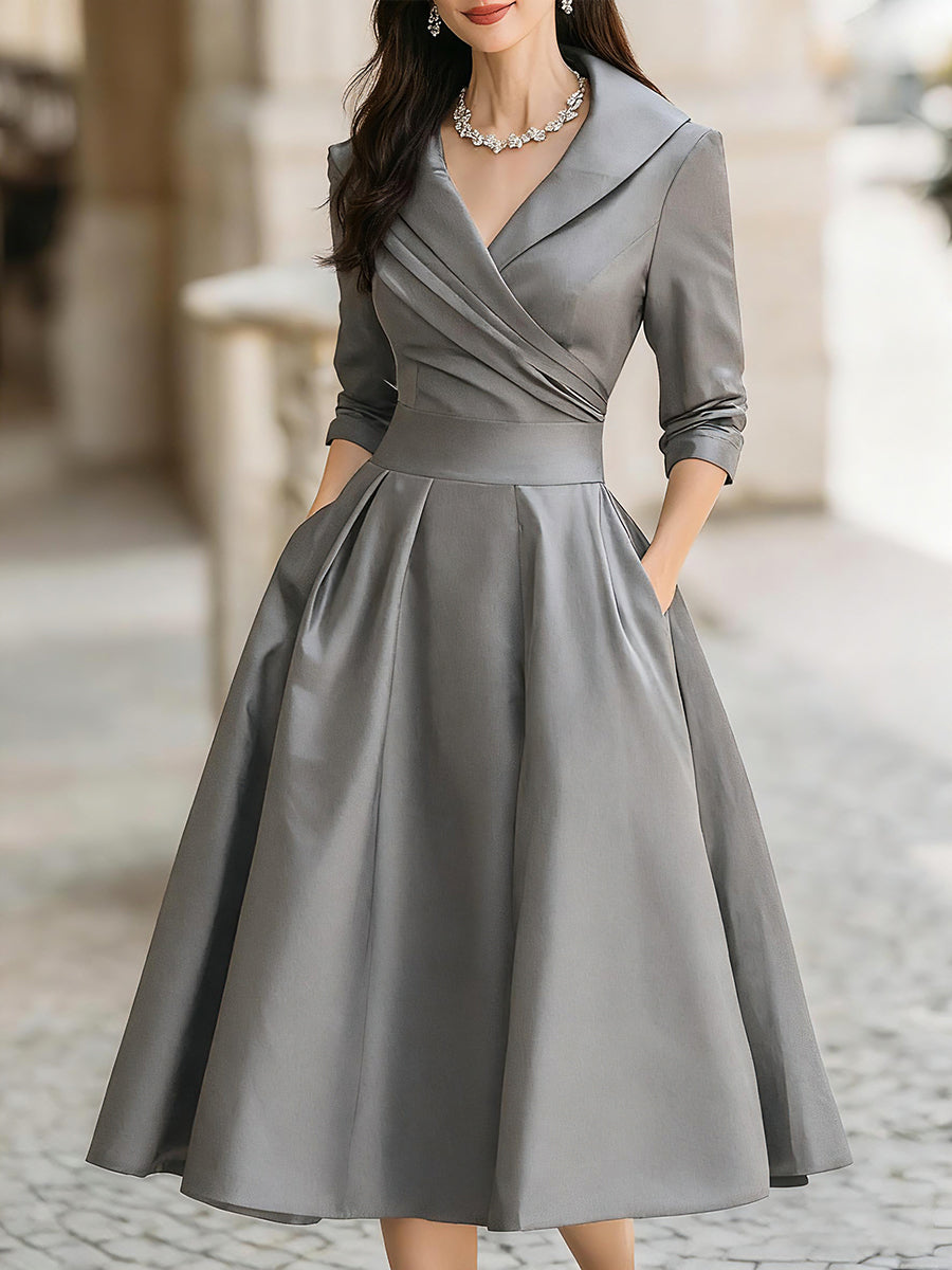Anna™ | Abito Midi in Satin Ispirato al Vintage con Collo Drappeggiato